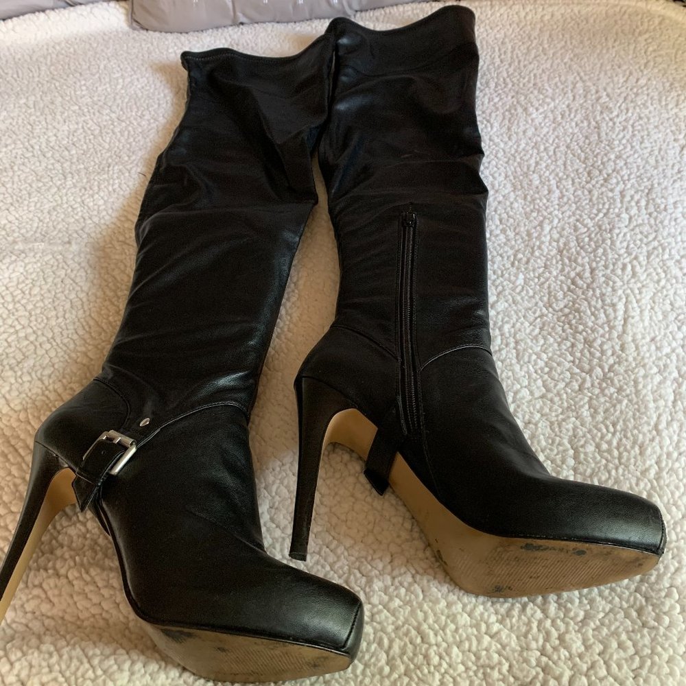 Nine West Black Thigh High Leather Boots